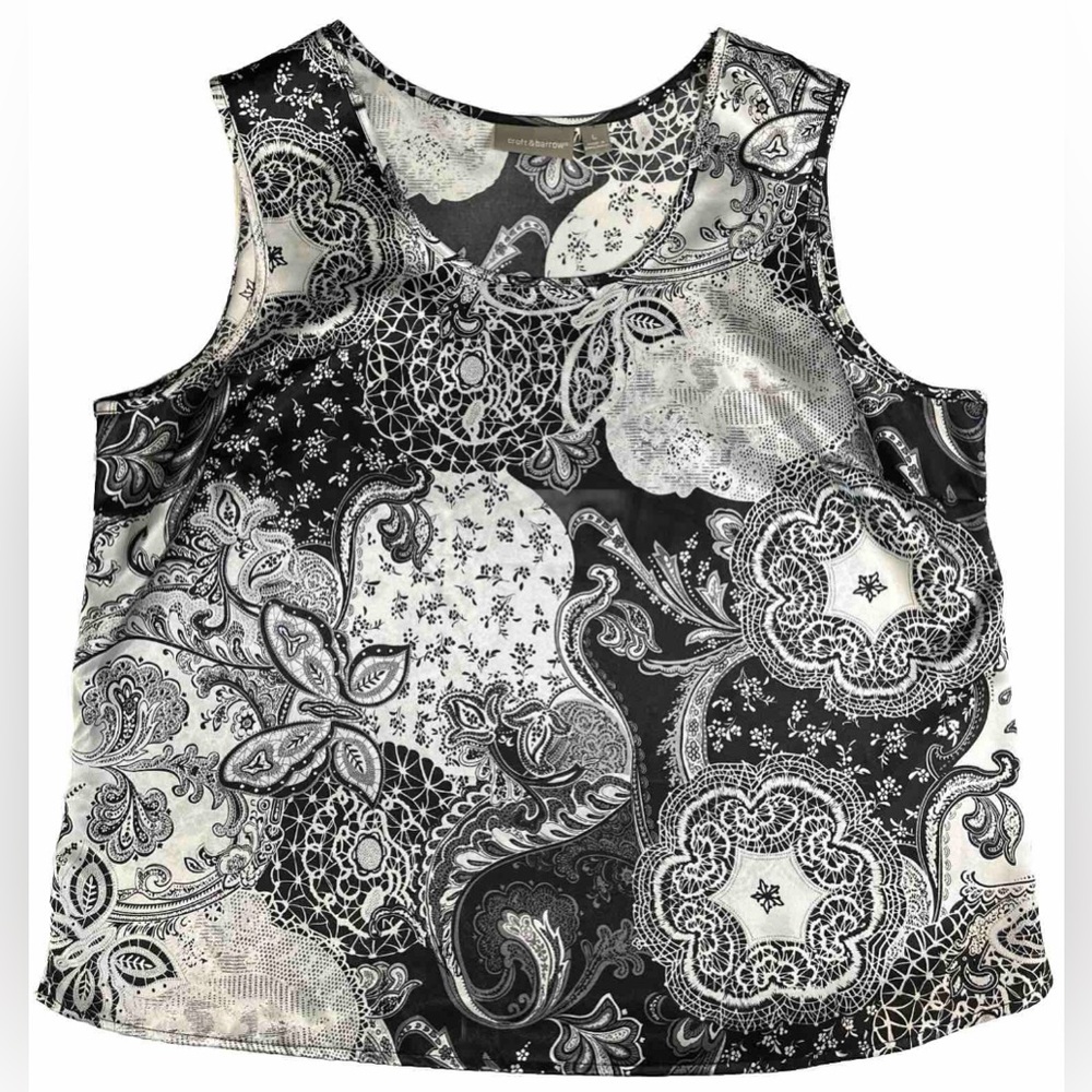 Croft And Barrow Black White Sleeveless Tank Top Pre Owned Size Large‎